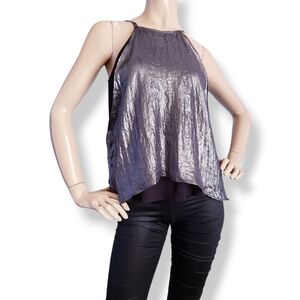 3ena Pewter Crinkled Metallic Double Layered Top